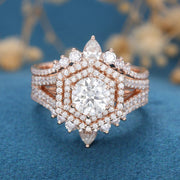 2 CT Round Moissanite Double Halo Bridal Set Engagement Ring & Band Mapple Gems